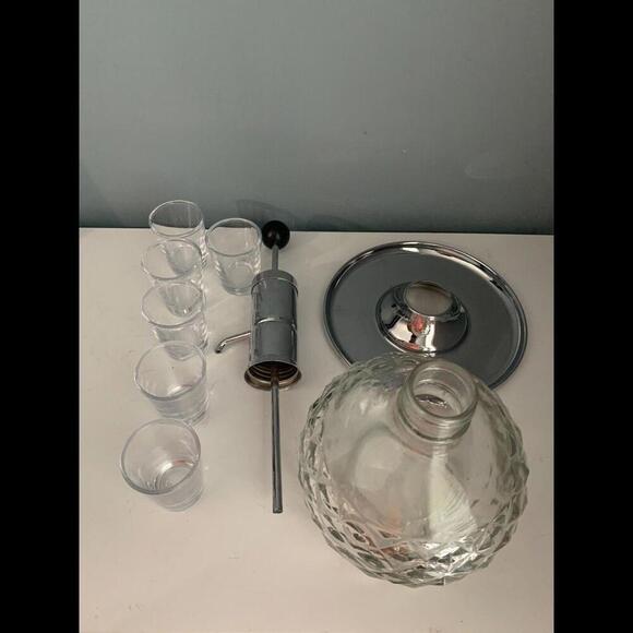 Vintage Liquor Dispenser Glass Chrome MCM Cocktail Bar Park Industries Shots - Picture 8 of 11